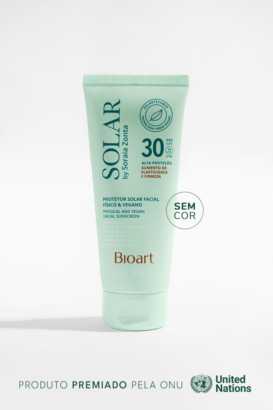 PROTETOR SOLAR FACIAL FÍSICO, NATURAL E VEGANO FPS30 Bioart | sem cor