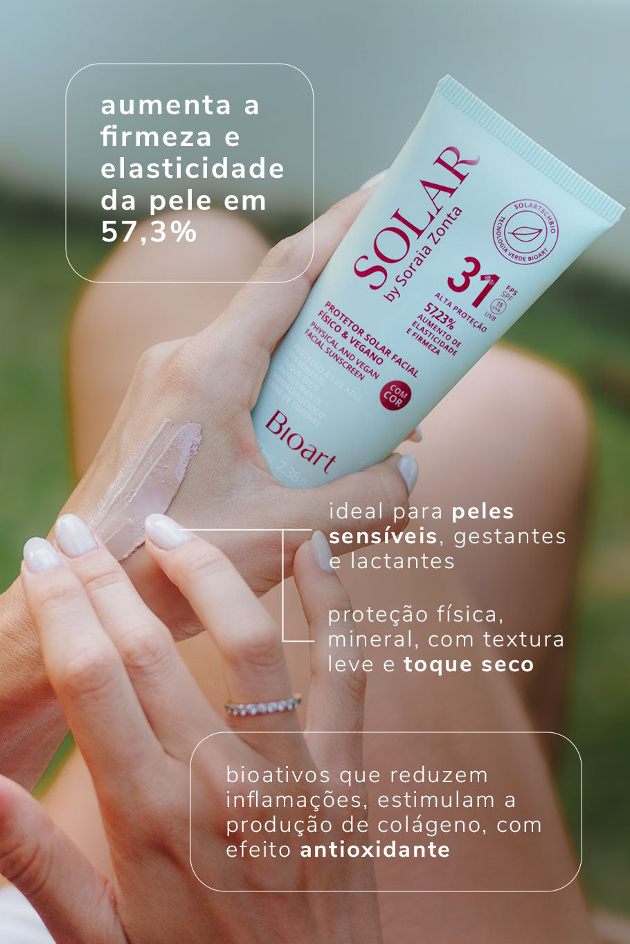 PROTETOR SOLAR FACIAL FÍSICO, NATURAL E VEGANO FPS31 | com cor
